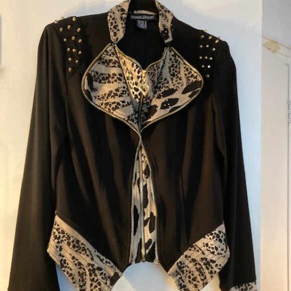 Frank Lyman Black and Leopard Print with Gold Studs Jacket SIze 4 (Pre Owned) - Picture 6 of 9